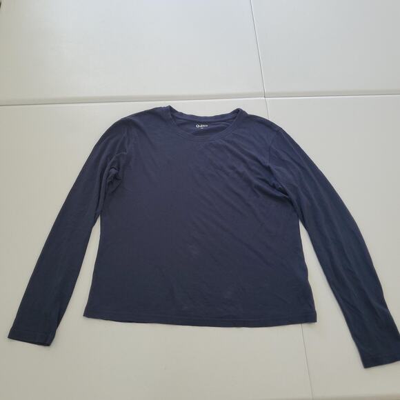 Quince Shirt Womens XS Navy Cotton Modal Relaxed Long Sleeve Tee Top Crewneck - Picture 1 of 9